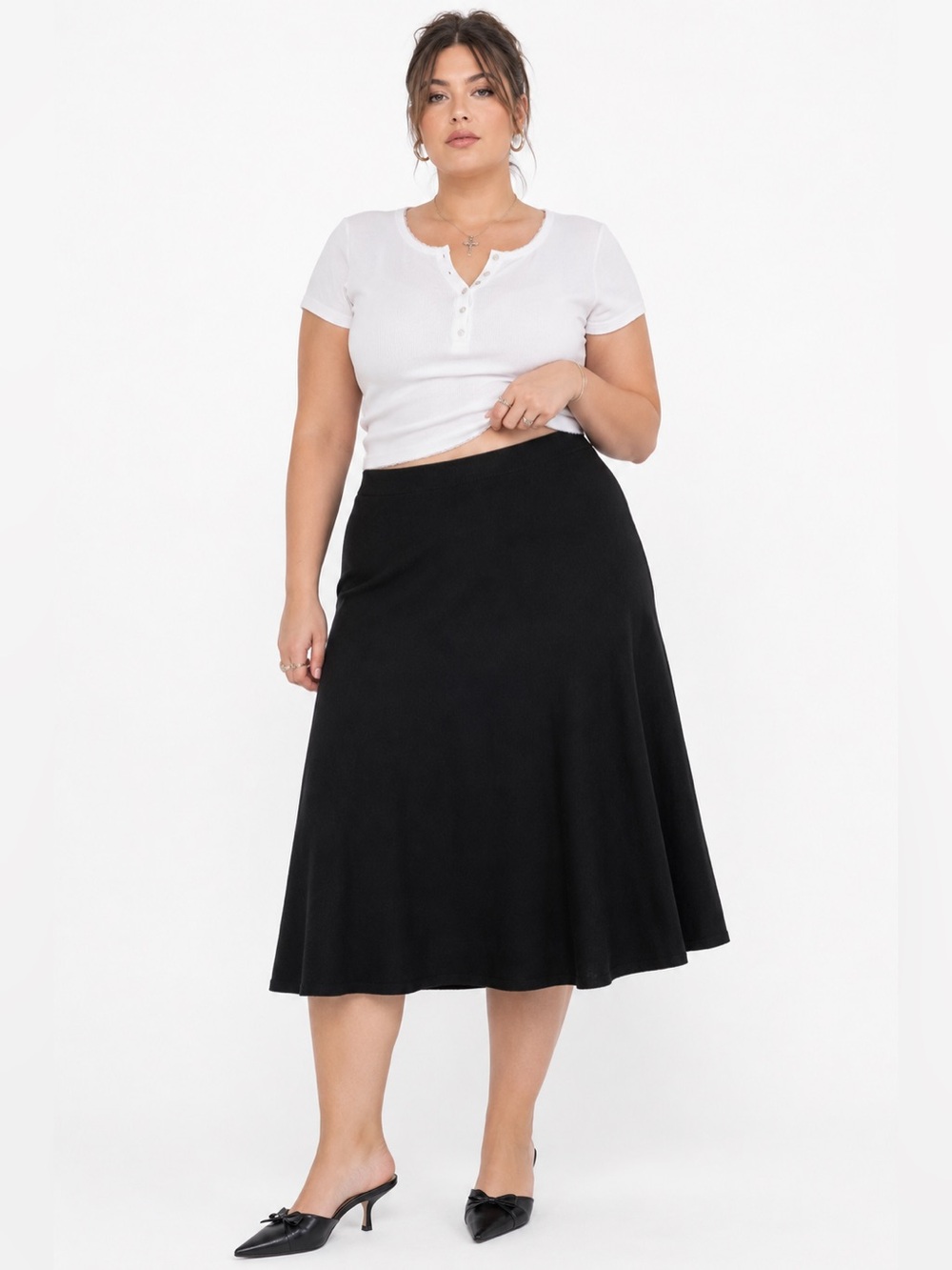 Y2K Liv Milano Knit Midi Skirt (Black) Size L/XL